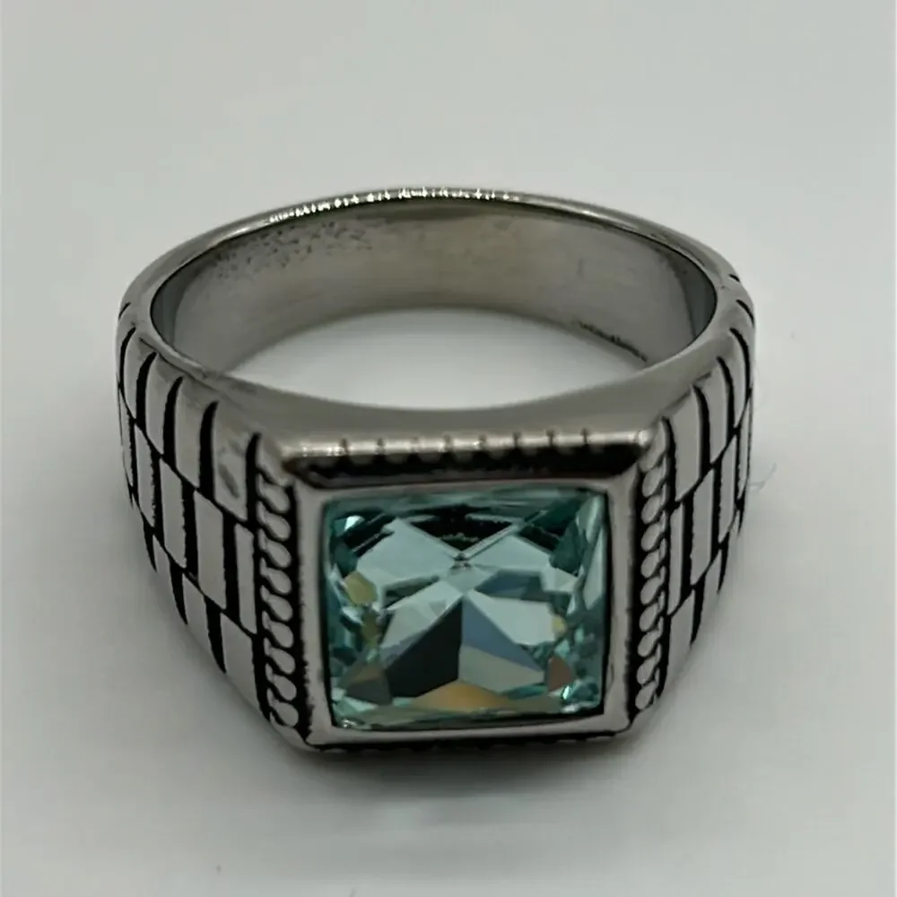 Aqua Cubic Zirconia Handmade Men's Ring Size 12 NWT